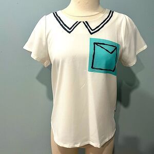 Kling White Stylized Printed Collared Short Sleeve Blouse Size Small